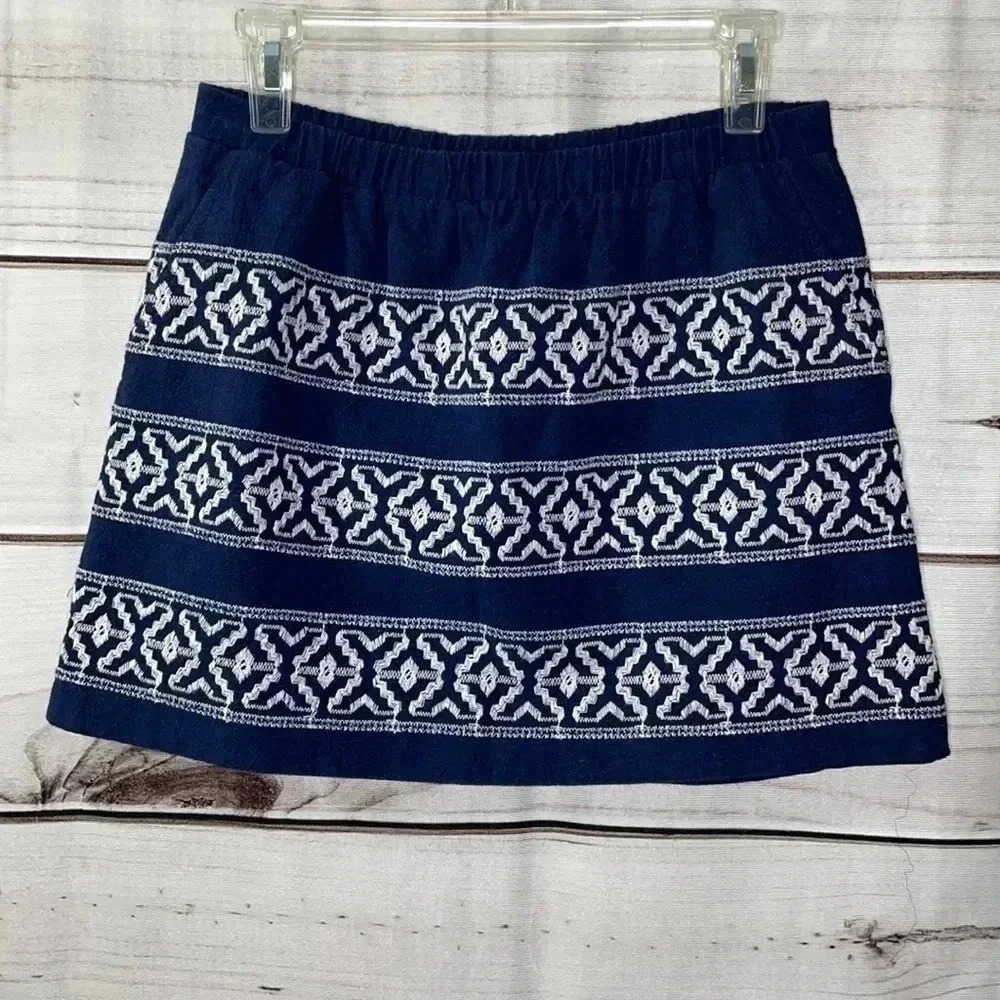 Madewell Mini Skirt Women Small Navy Blue Embroidered Cotton Elastic Waist 44167